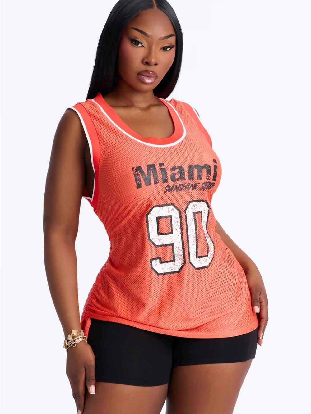 Miami 90 Orange Mesh Sleeveless Top